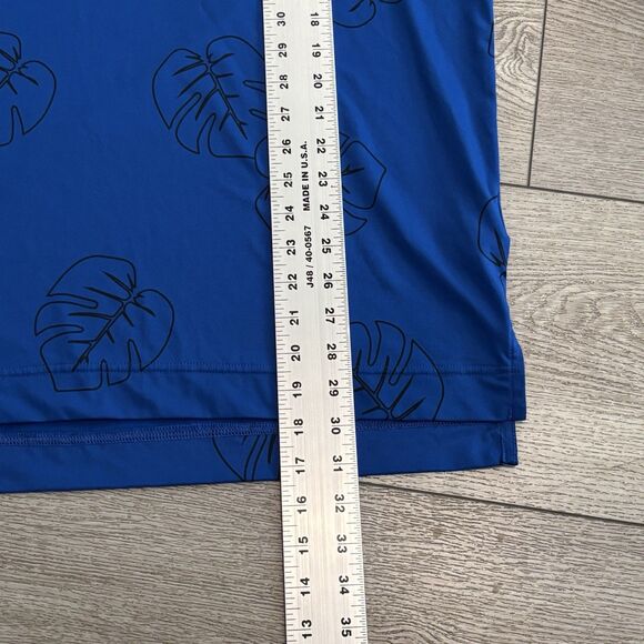 FootJoy Golf Polo Shirt Mens Large Blue Leaf Print All Over Print Stretch Preppy - Picture 5 of 8